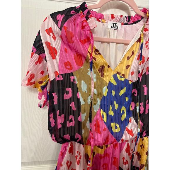 J Lee Chic Rose Leopard Print Multicolor Short Sleeve Dress, M - Picture 3 of 6